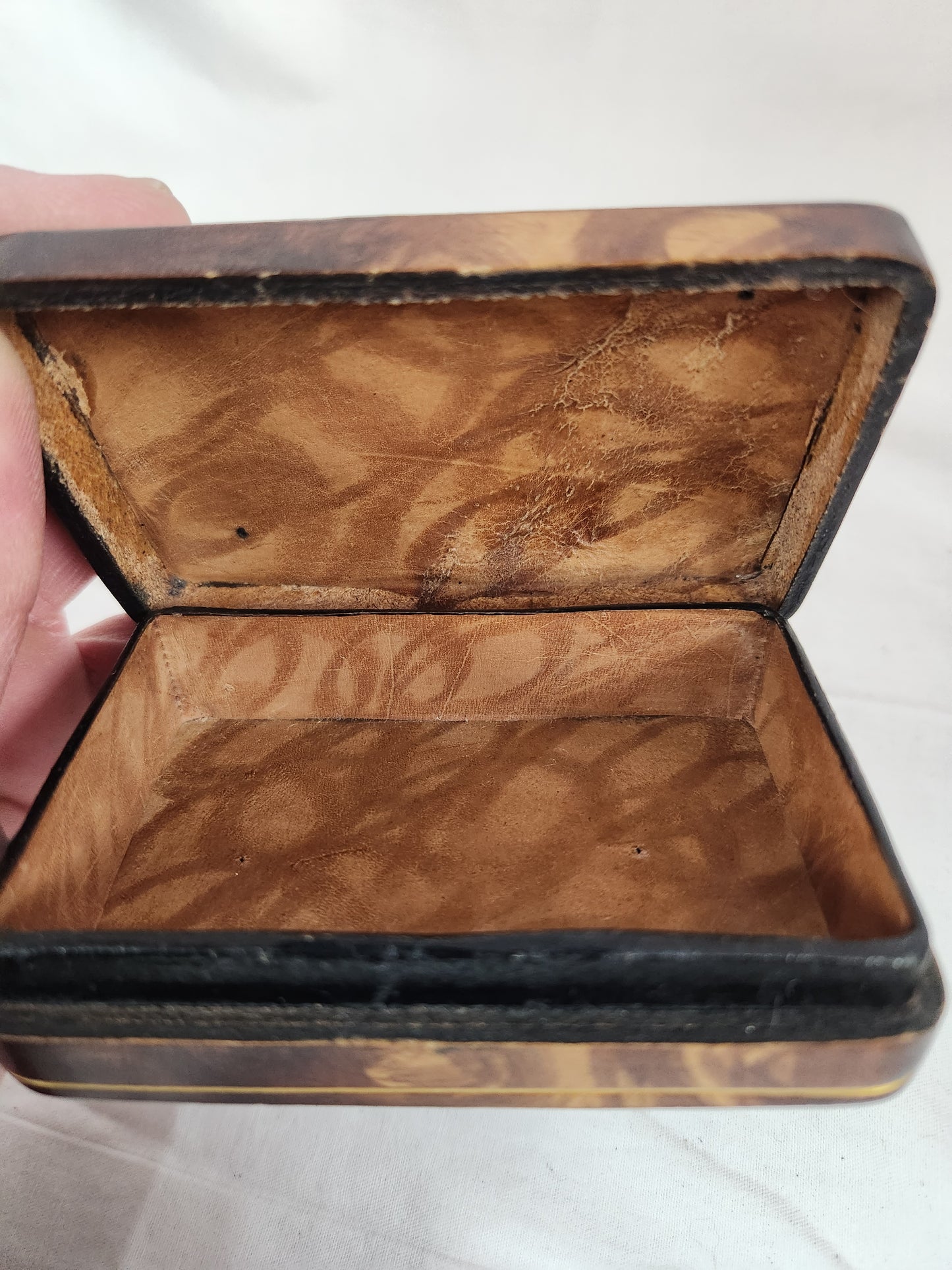 VTG - Italian Leather Trinket Box with Gold Trim