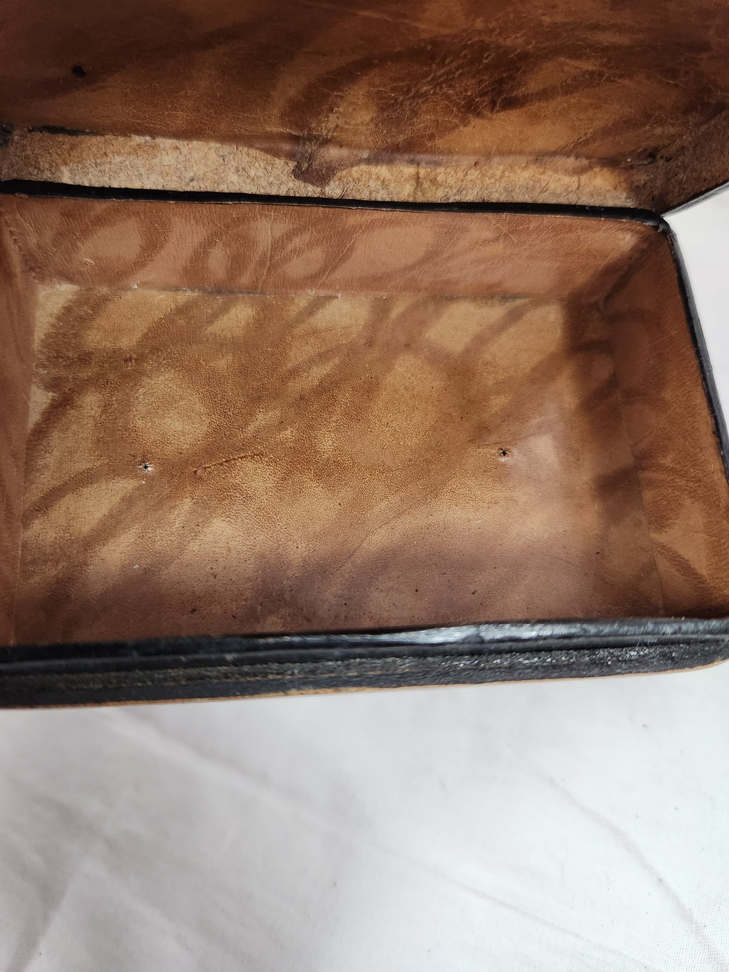 VTG - Italian Leather Trinket Box with Gold Trim