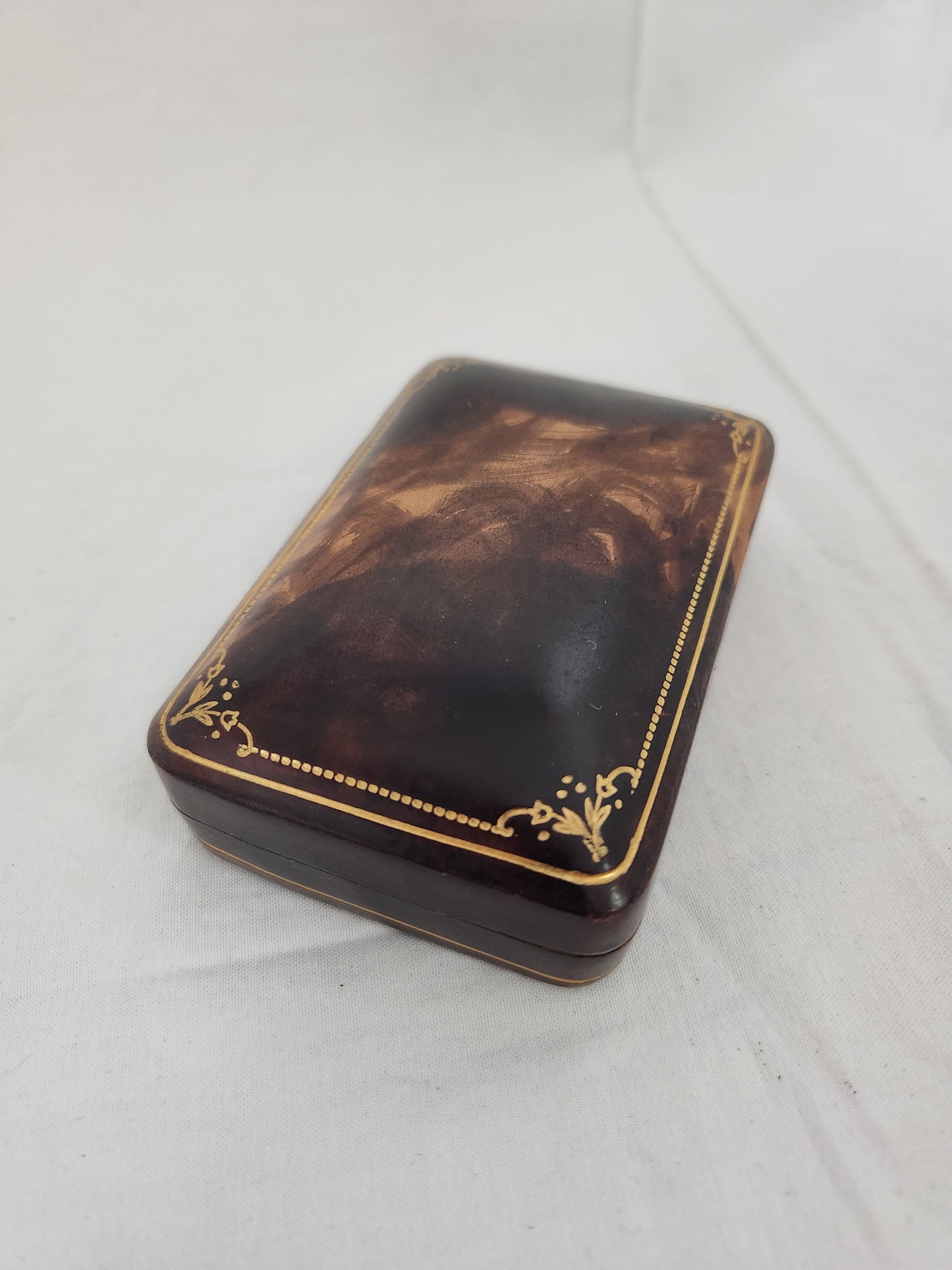 VTG - Italian Leather Trinket Box with Gold Trim