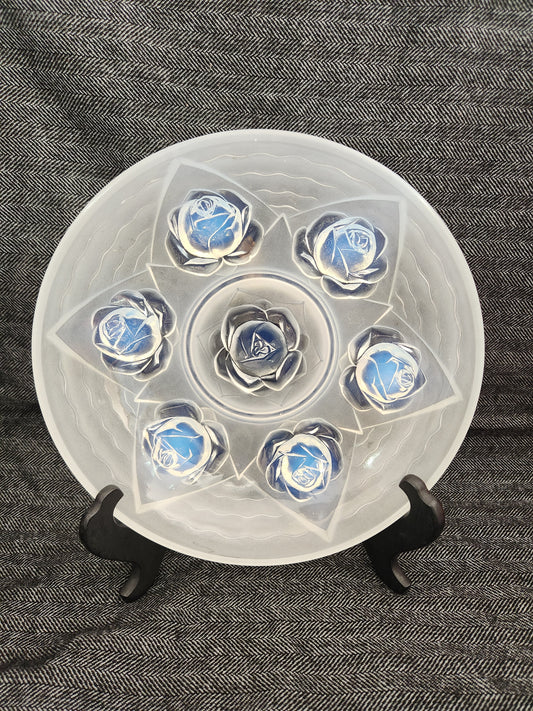 RARE - Ezan France 10" Frosted Opalescent "Roses" Glass Bowl