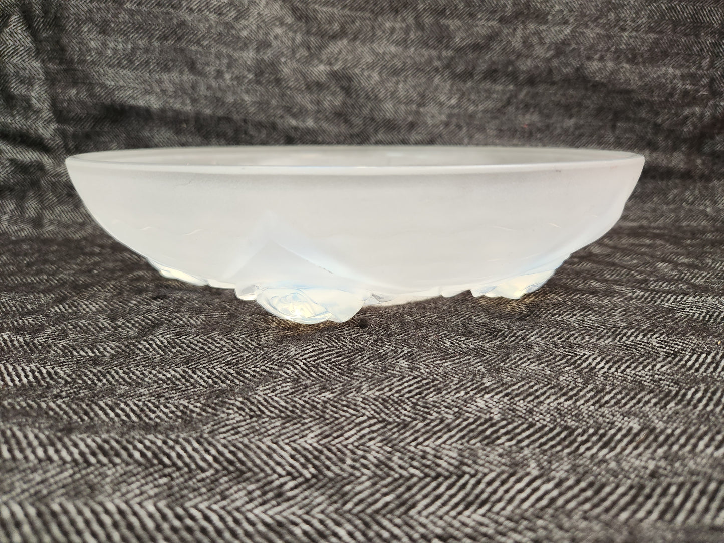 RARE - Ezan France 10" Frosted Opalescent "Roses" Glass Bowl