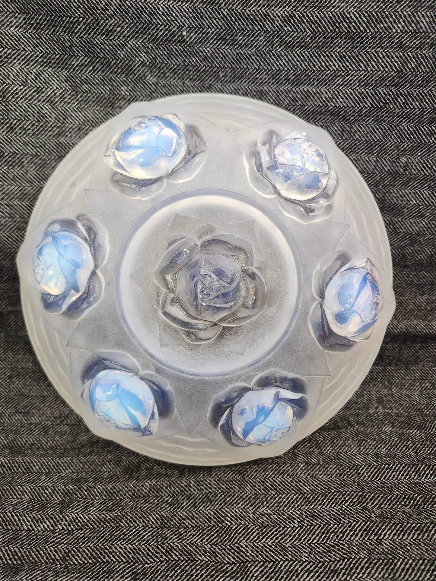 RARE - Ezan France 10" Frosted Opalescent "Roses" Glass Bowl