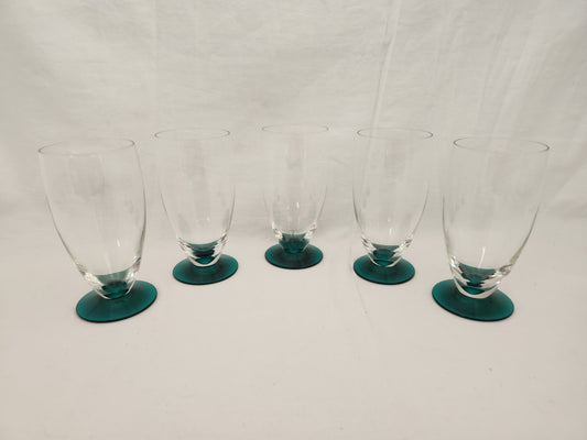 Set of 5 - 5" Juice Glasses with Green Footed Base - 8oz.