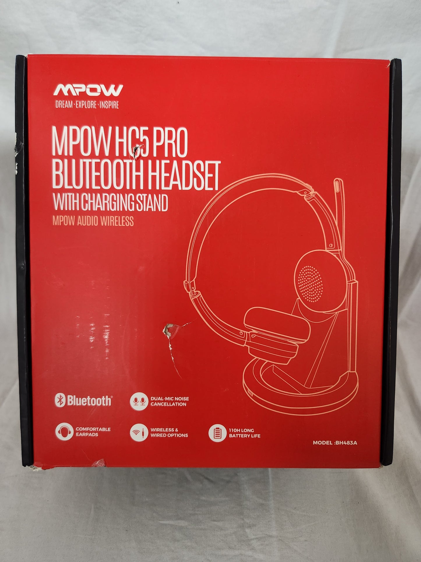 MPOW HC5 Pro Bluetooth Headset with Charging Stand - Model: BH483A