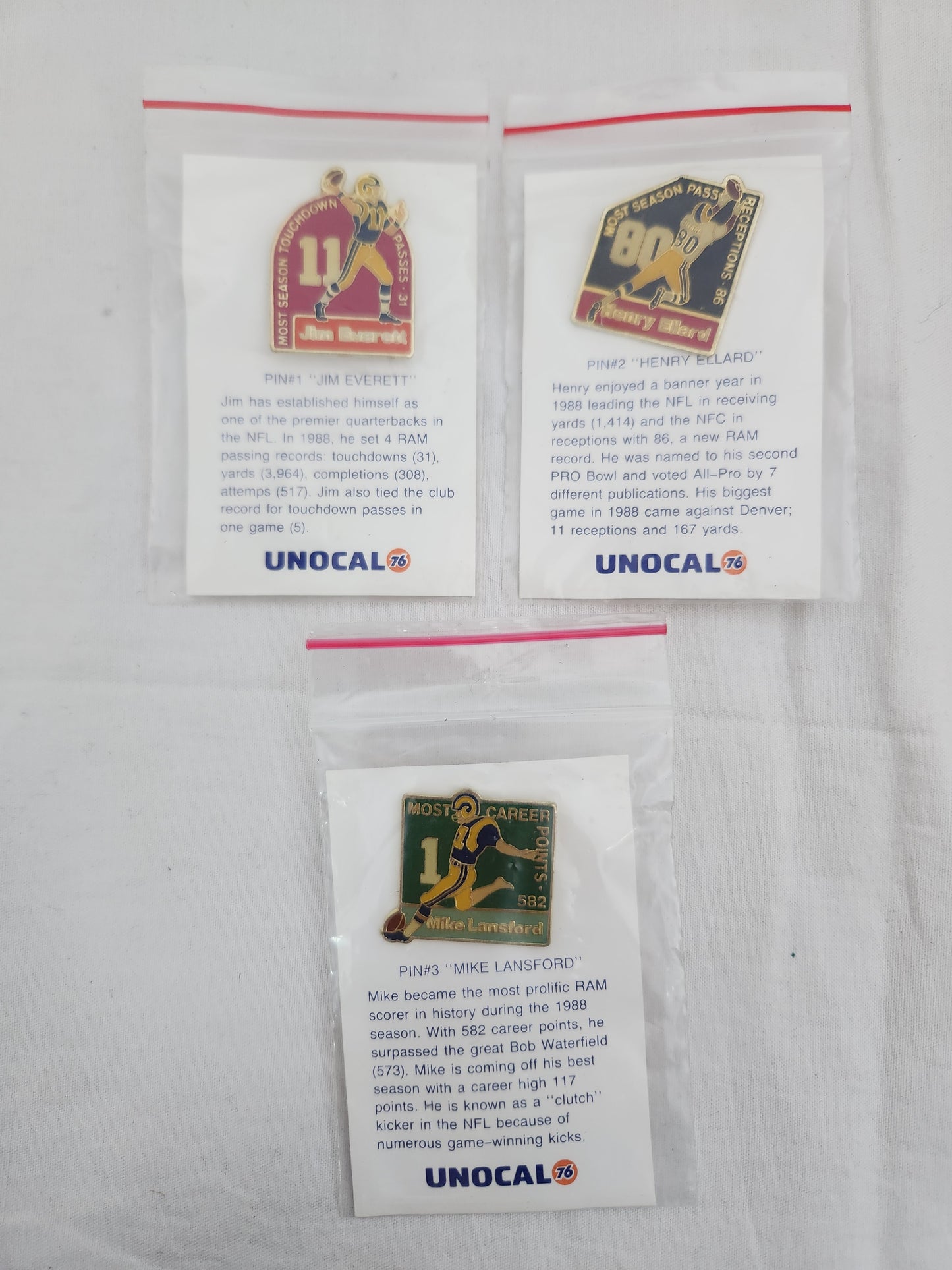 Lot of 3 - Unocal 1988 LA Rams Lapel Pins