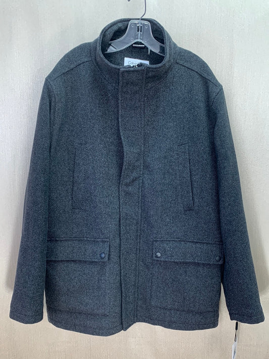 NWT - CALVIN KLEIN grey stripe Wool Blend Full Zip Over Coat Jacket - XL