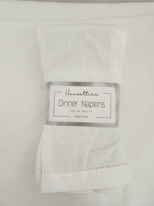 Hausattire White Hemstitched Cloth Napkins - 12 Pack