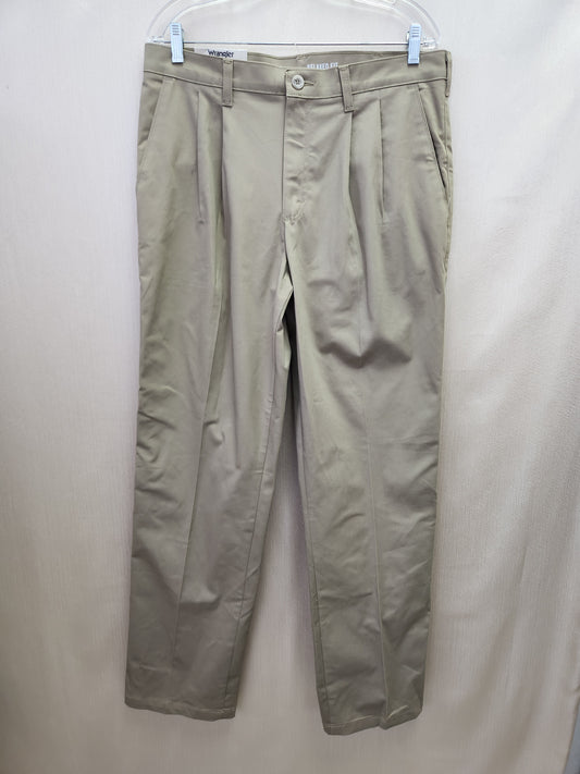 Wrangler Riata Pleated Front Relaxed Fit Khaki Pants - Size: 34x34