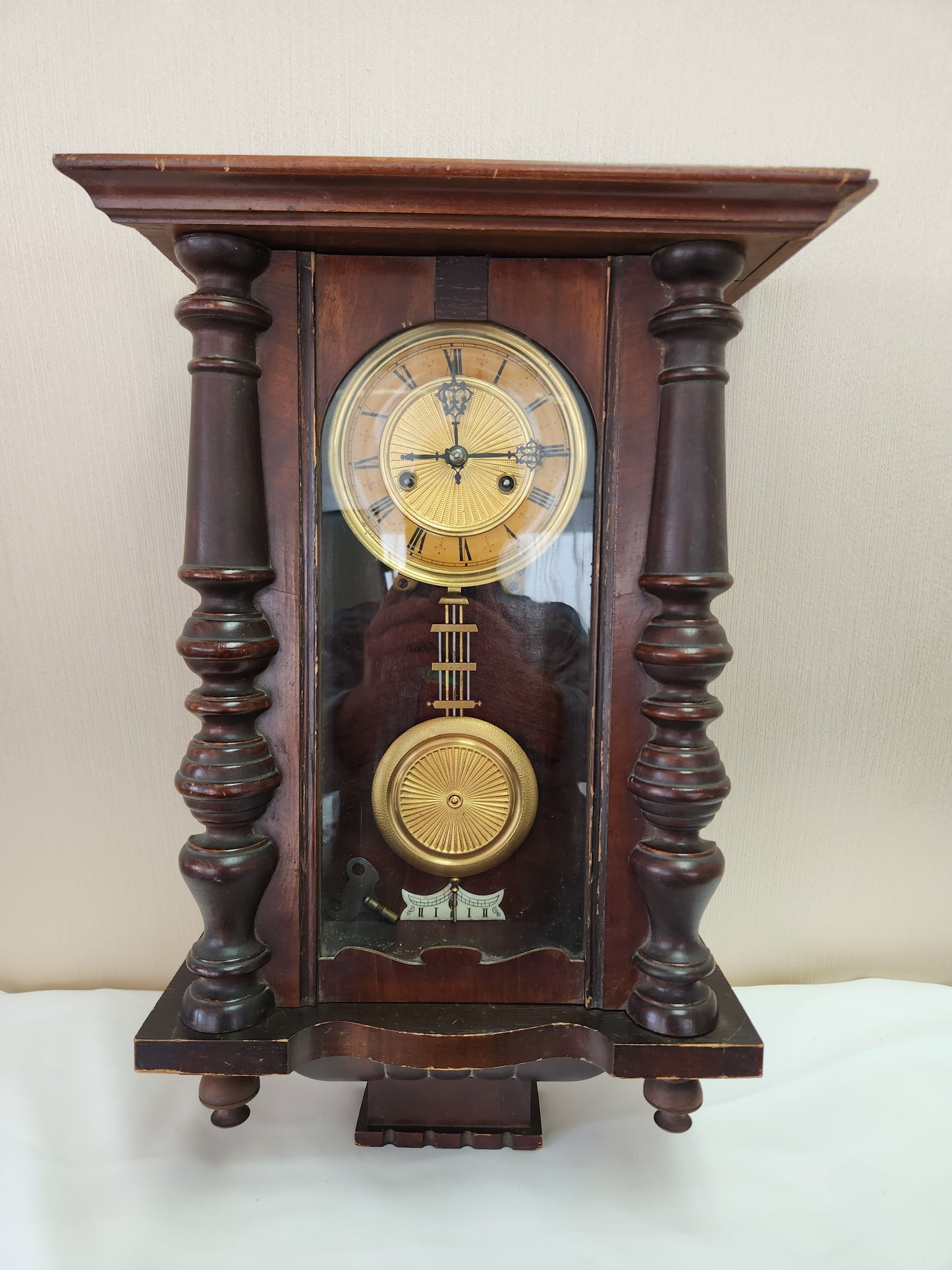 Vintage - HAU Junghans Pendulum Wall Clock with Key (not tested)