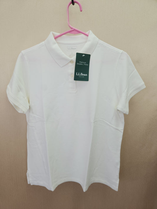 L.L. Bean Women's White Short Sleeve Premium Double L Polo Shirt