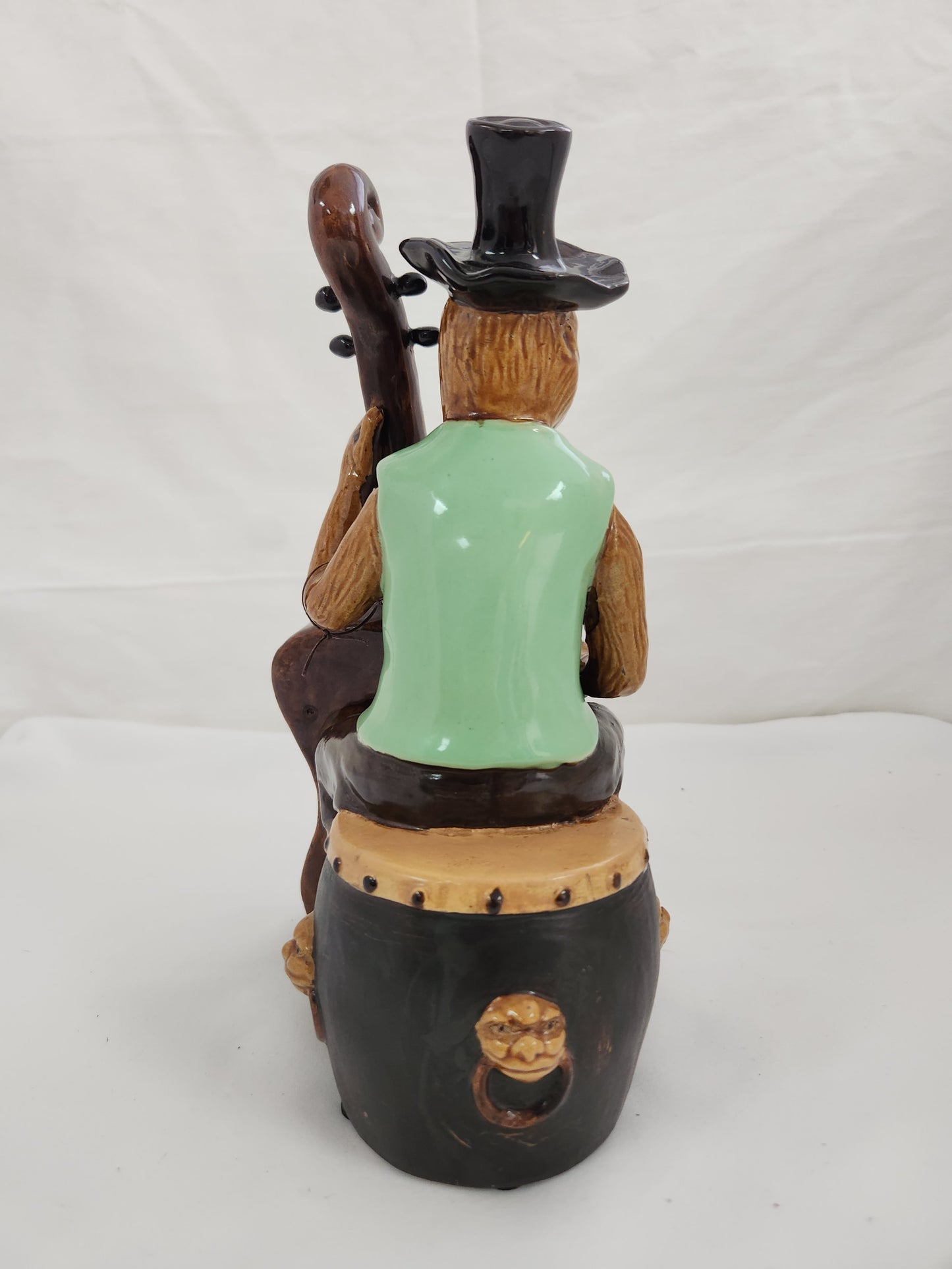 Monkey Playing a Cello Sitting On Drum Table Top Ceramic Figure