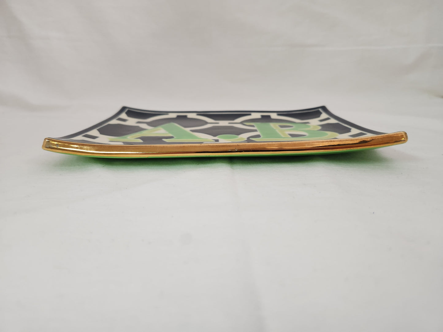 Jill Rosenwald Ceramic "A.B" Letter Tray with Gold Trim - Signed