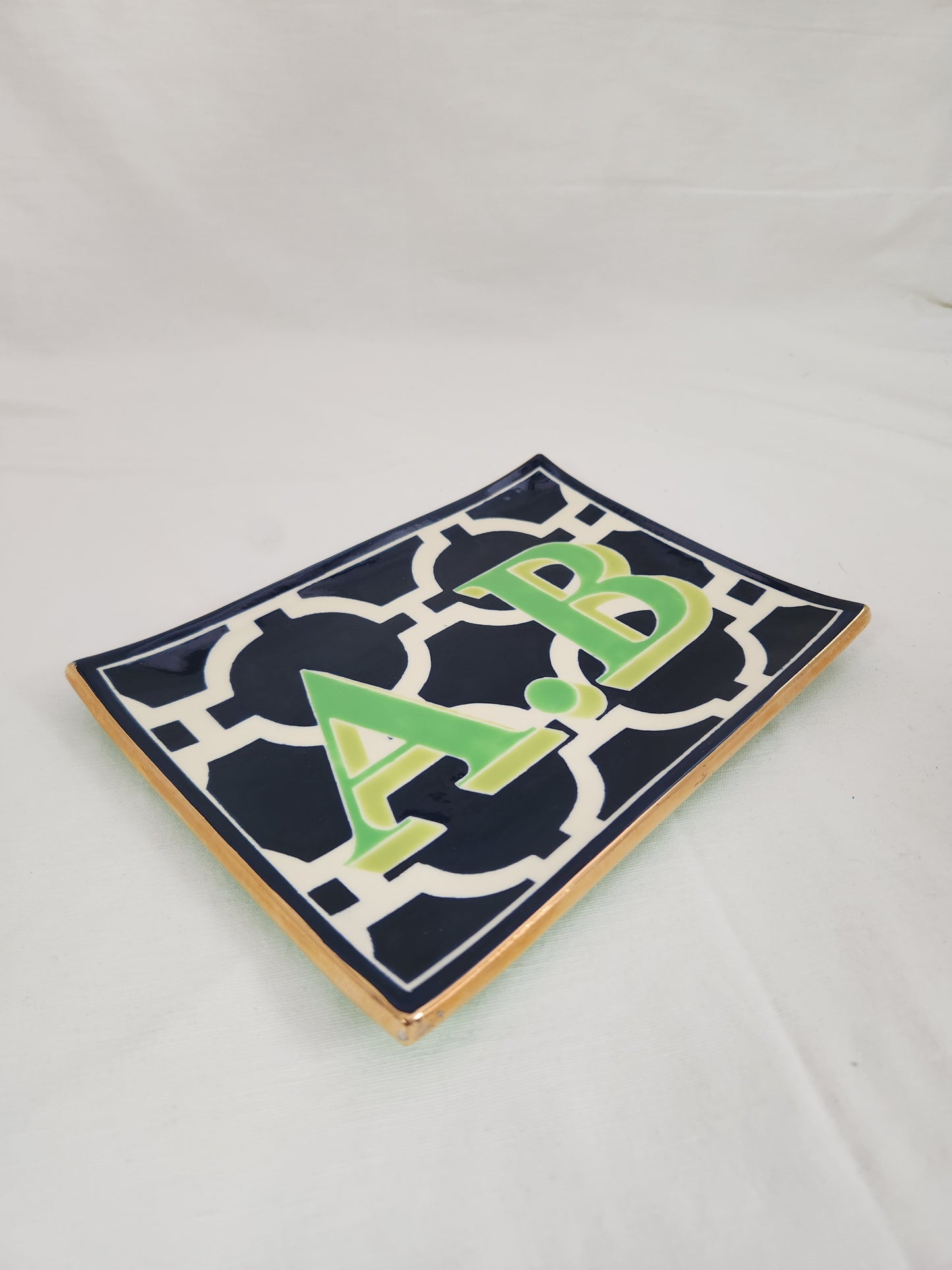 Jill Rosenwald Ceramic "A.B" Letter Tray with Gold Trim - Signed