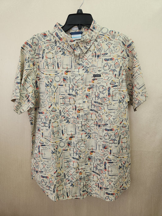 Columbia Tan Rapid Rivers Regular Fit Short Sleeve Button-Up Shirt - Size: M