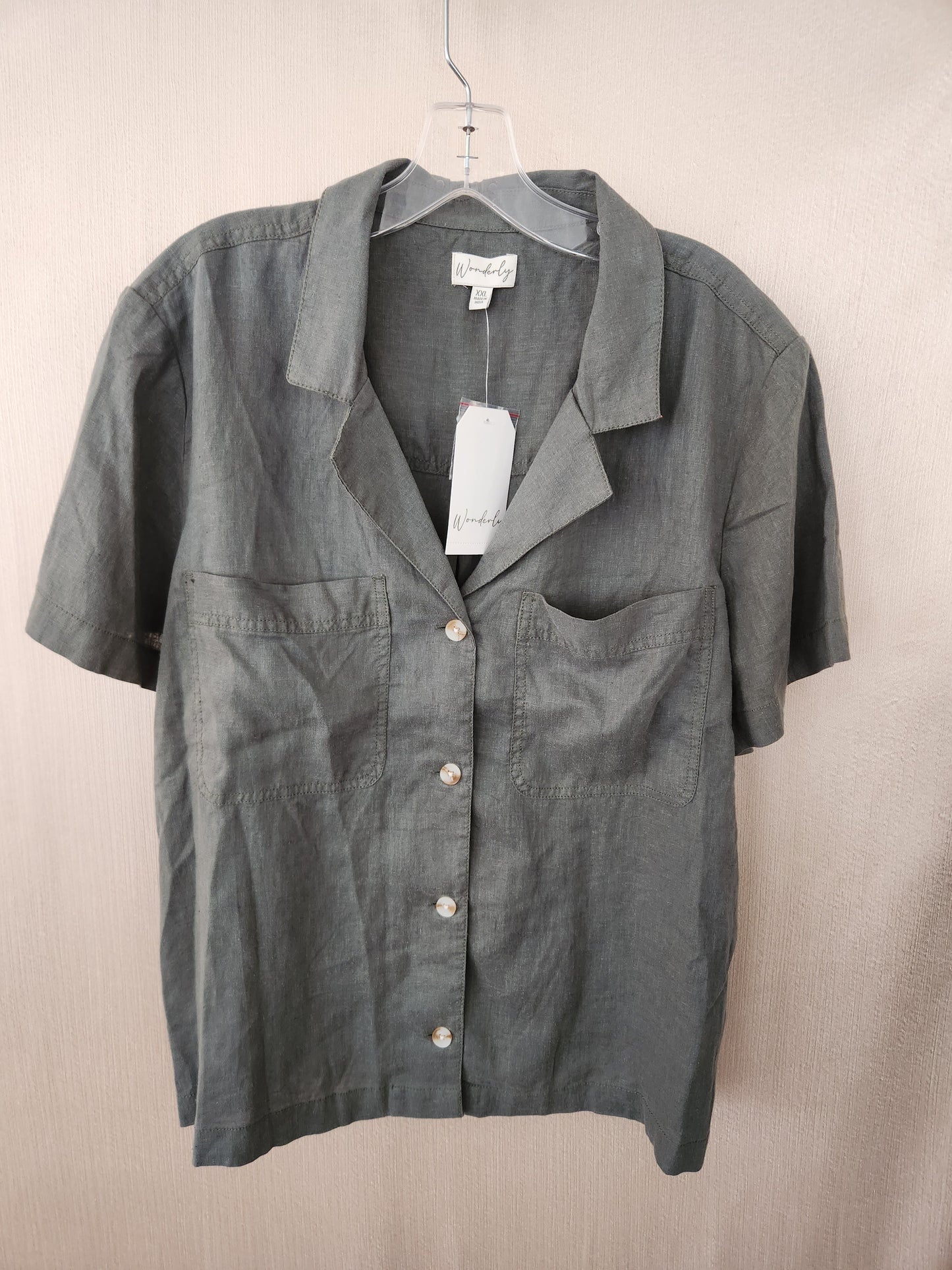 Wonderly Army Olive Short Sleeve Resort Shirt - Size: XXL