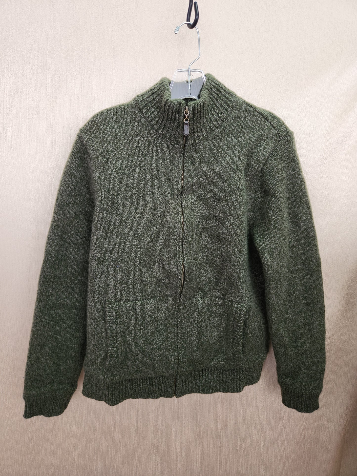 LL Bean Green Lambswool Full Zip Cardigan Sweater - Size: M(reg)