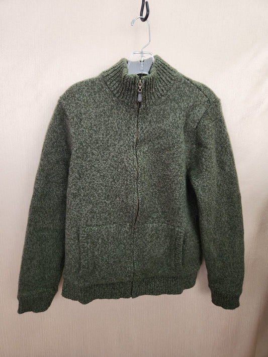 LL Bean Green Lambswool Full Zip Cardigan Sweater - Size: M(reg)