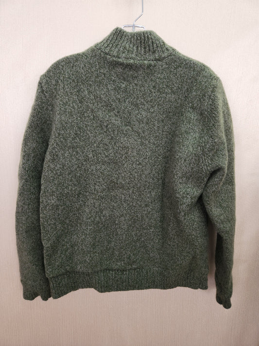 LL Bean Green Lambswool Full Zip Cardigan Sweater - Size: M(reg)