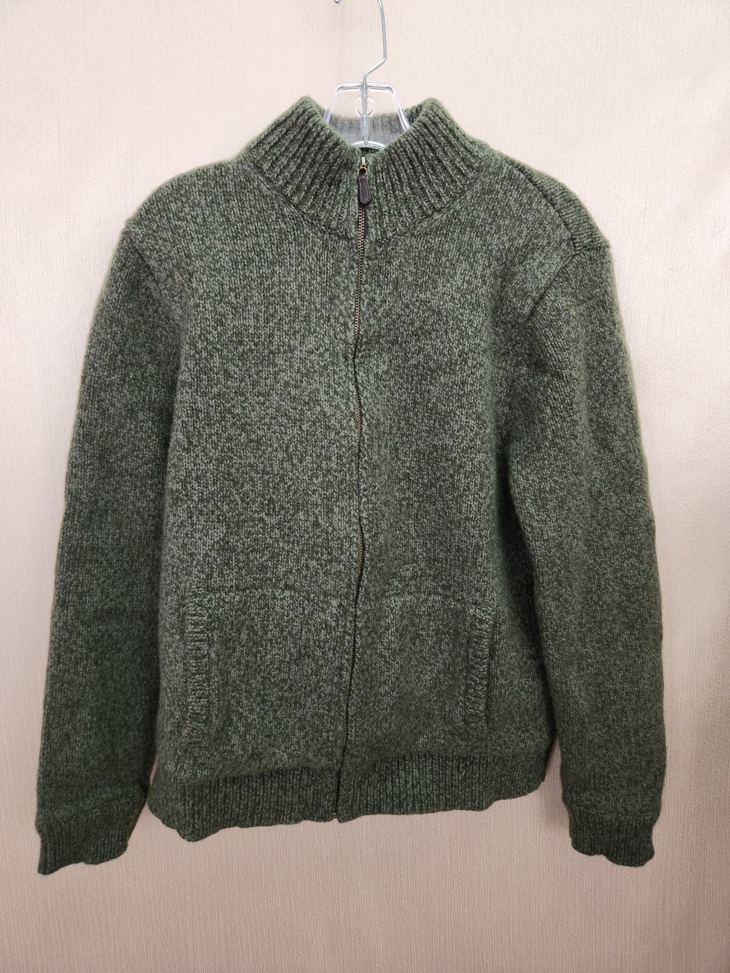 LL Bean Green Lambswool Full Zip Cardigan Sweater - Size: M(reg)