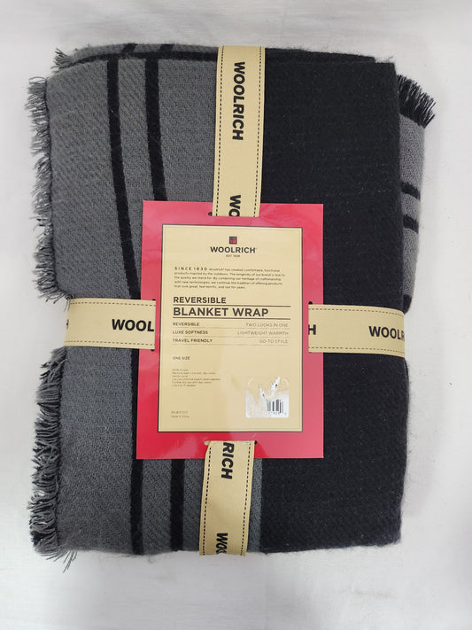 Woolrich Black/Gray Reversible Blanket Wrap - One Size