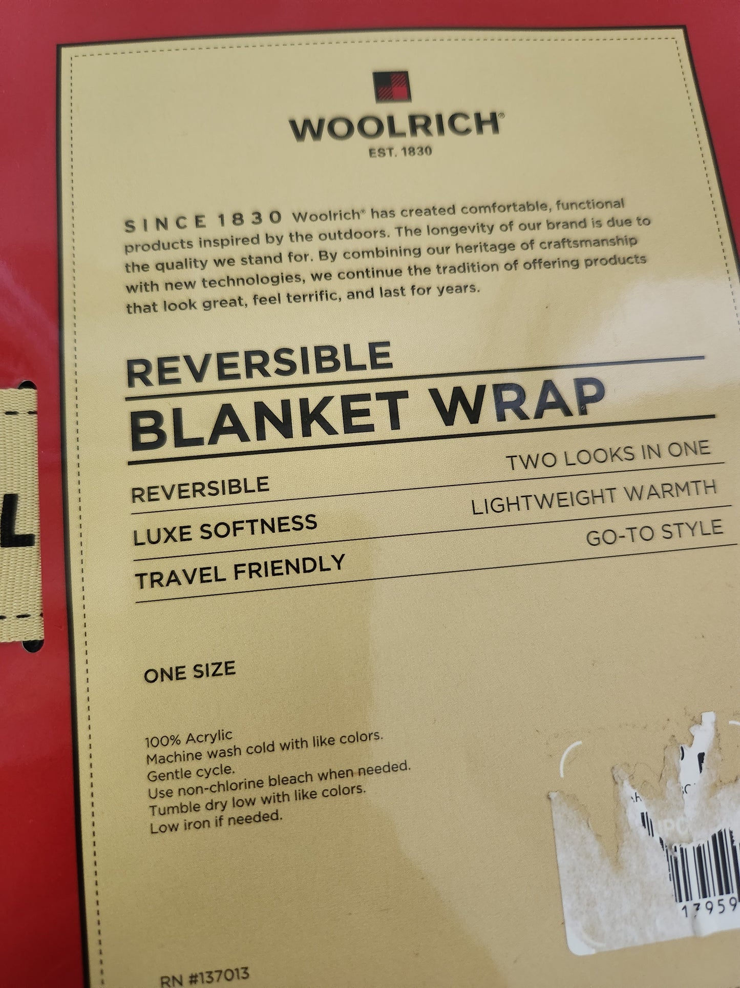 Woolrich Black/Gray Reversible Blanket Wrap - One Size