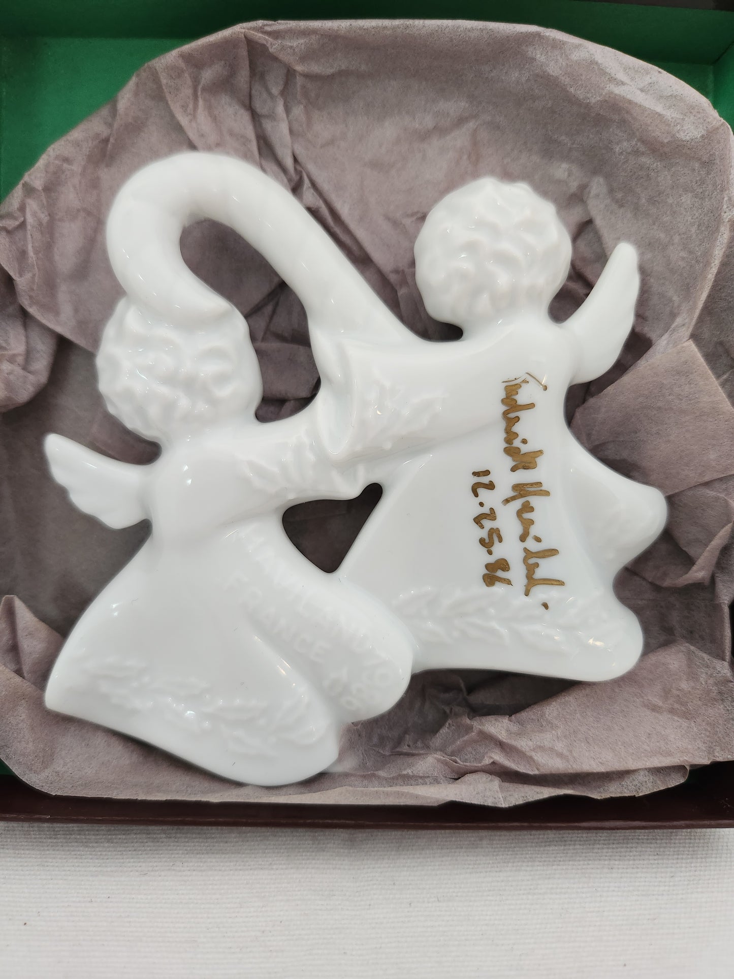 Haviland Limoges 1986 Candy Cane Angels Christmas Ornament w/ Box