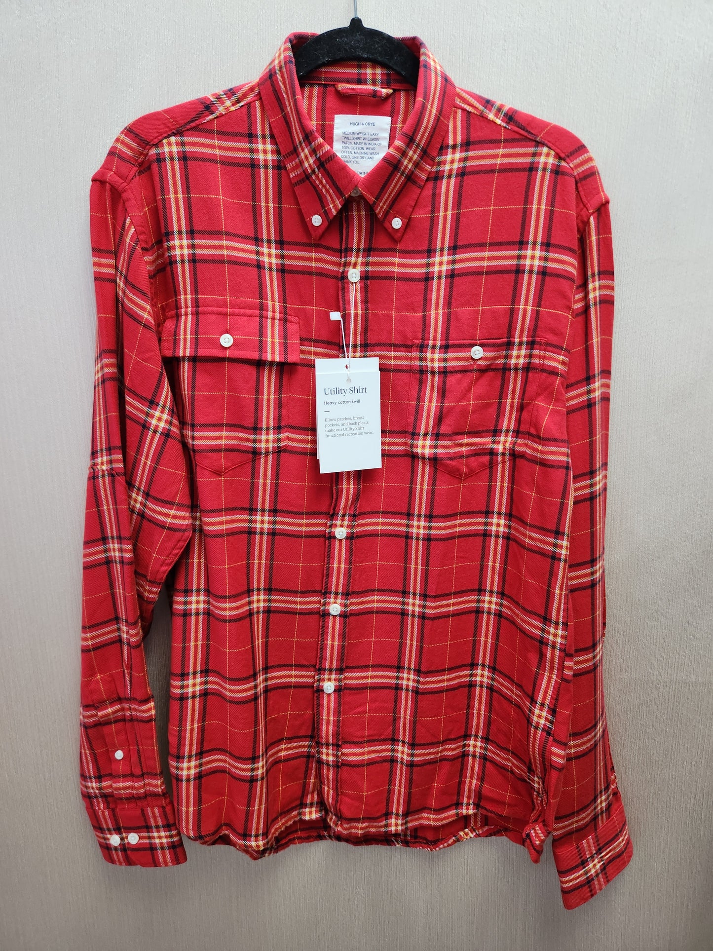 Hugh & Crye Red/Yellow Plaid Swanson Flannel Utility Shirt - Size: Average/Athletic