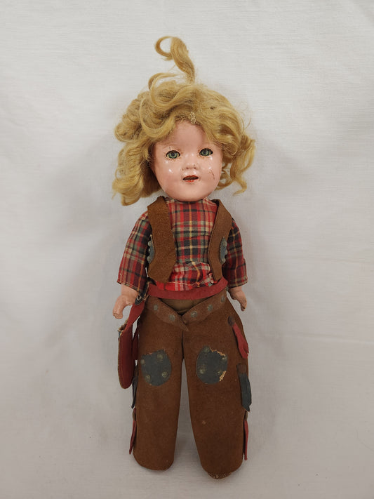 VINTAGE 1930's - Shirley Temple 12" Composition Texas Ranger Doll