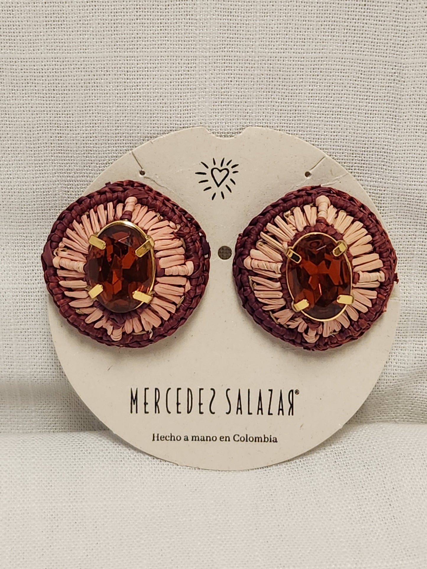 NWT - Mercedes Salazar Woven Raffia Clip-on Earrings with Ruby Red Stone