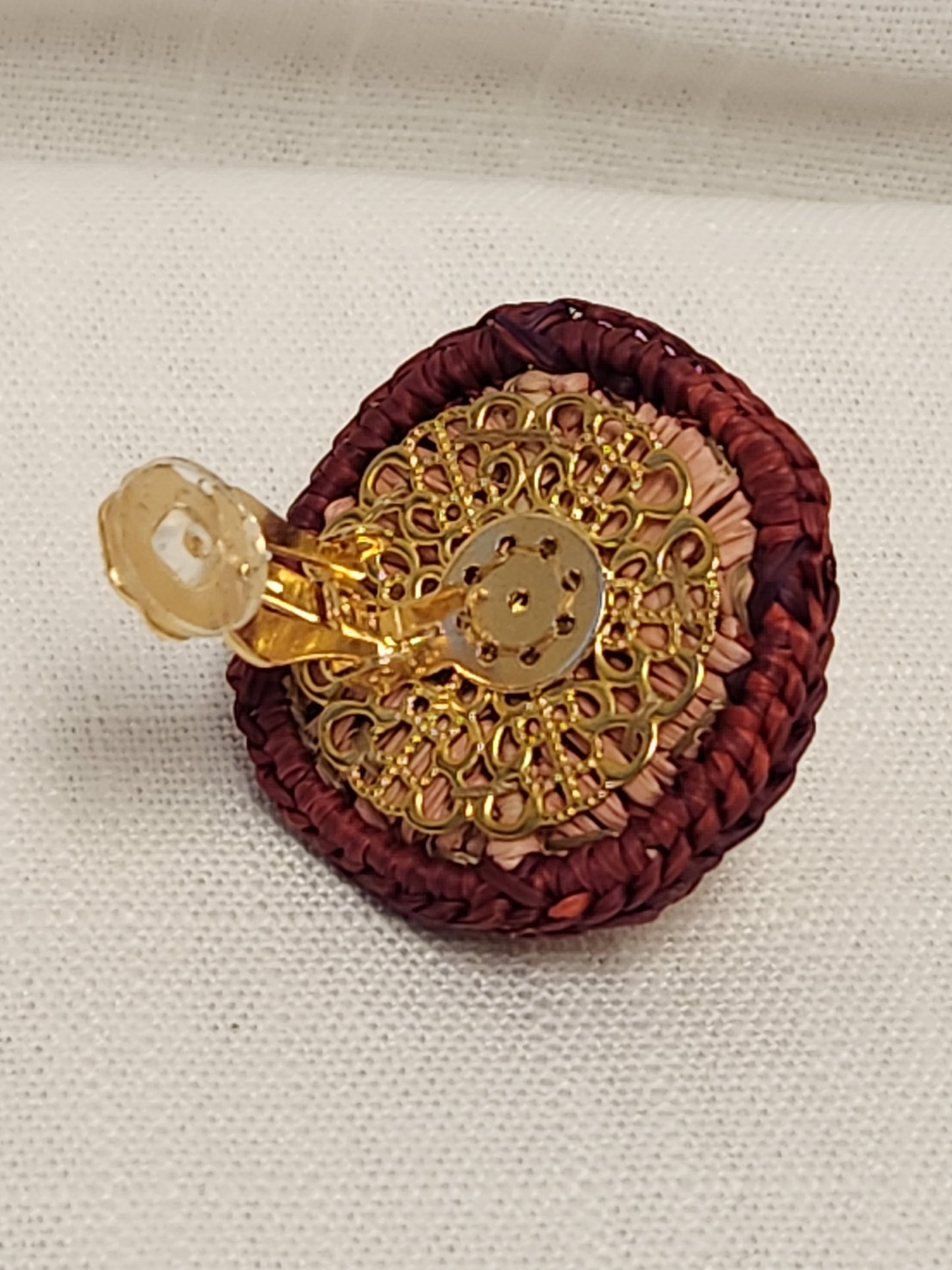 NWT - Mercedes Salazar Woven Raffia Clip-on Earrings with Ruby Red Stone