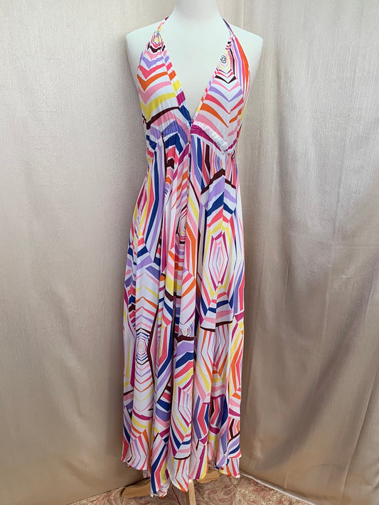 NWT - KATE SPADE multicolor 100% Rayon Geometric Print Halter Maxi Dress - S