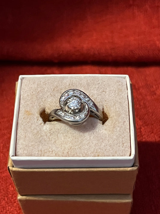 Vintage 18KT White Gold and Diamond Cocktail Ring-Size 5