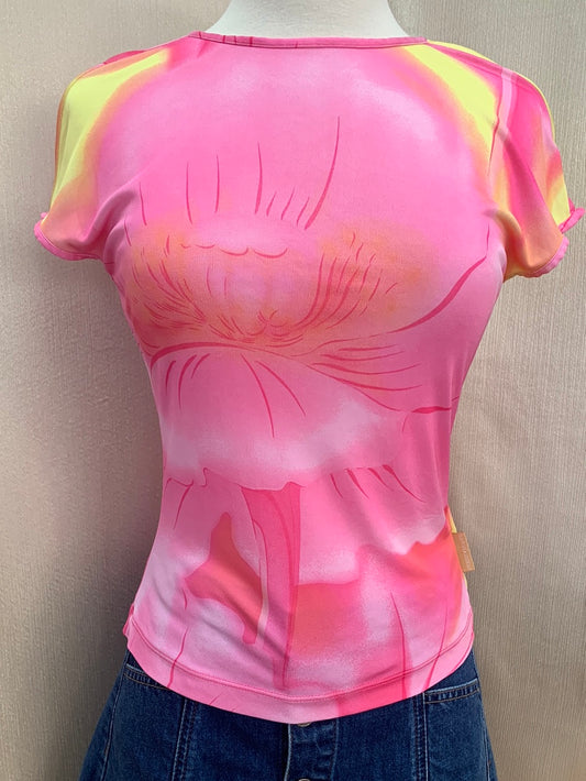 GIANFRANCO FERRE JEANS pink yellow print Sheer Rayon Top - S