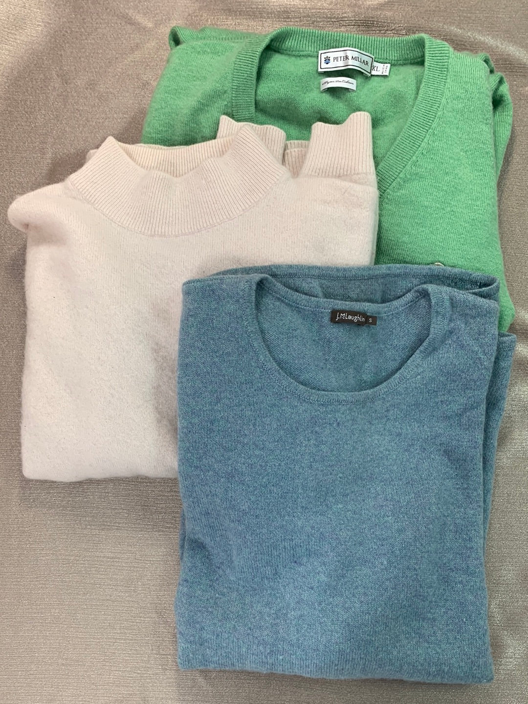 LOT OF 3 CASHMERE Sweater Upcycle Felt Craft Cutters Fabric blue cream green