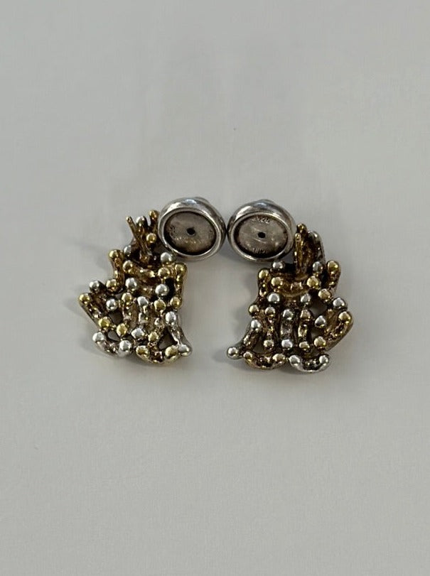 Vintage TANE 925 Sterling Silver 14K Gold Mexico Post Earrings - H: 7/8" W: 1/2"