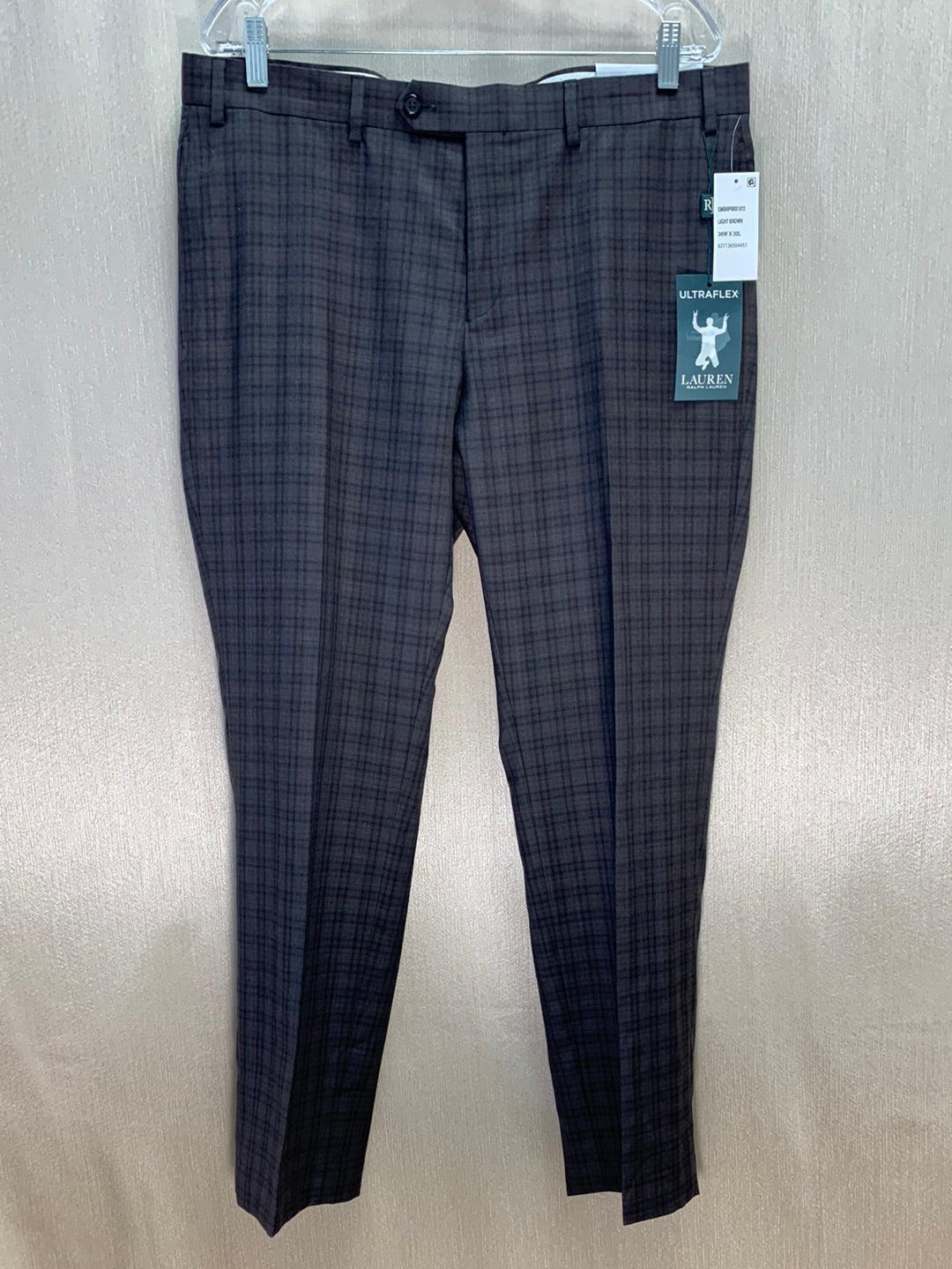 NWT - LAUREN RALPH LAUREN brown plaid Wool Ultraflex Pants - 36x30