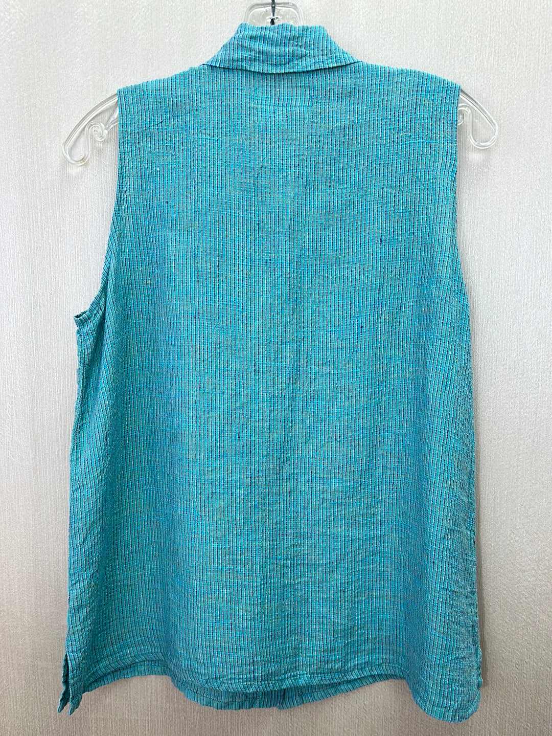 FLAX aqua stripe Linen Sleeveless Button Shirt & Pull On Pants Set - S