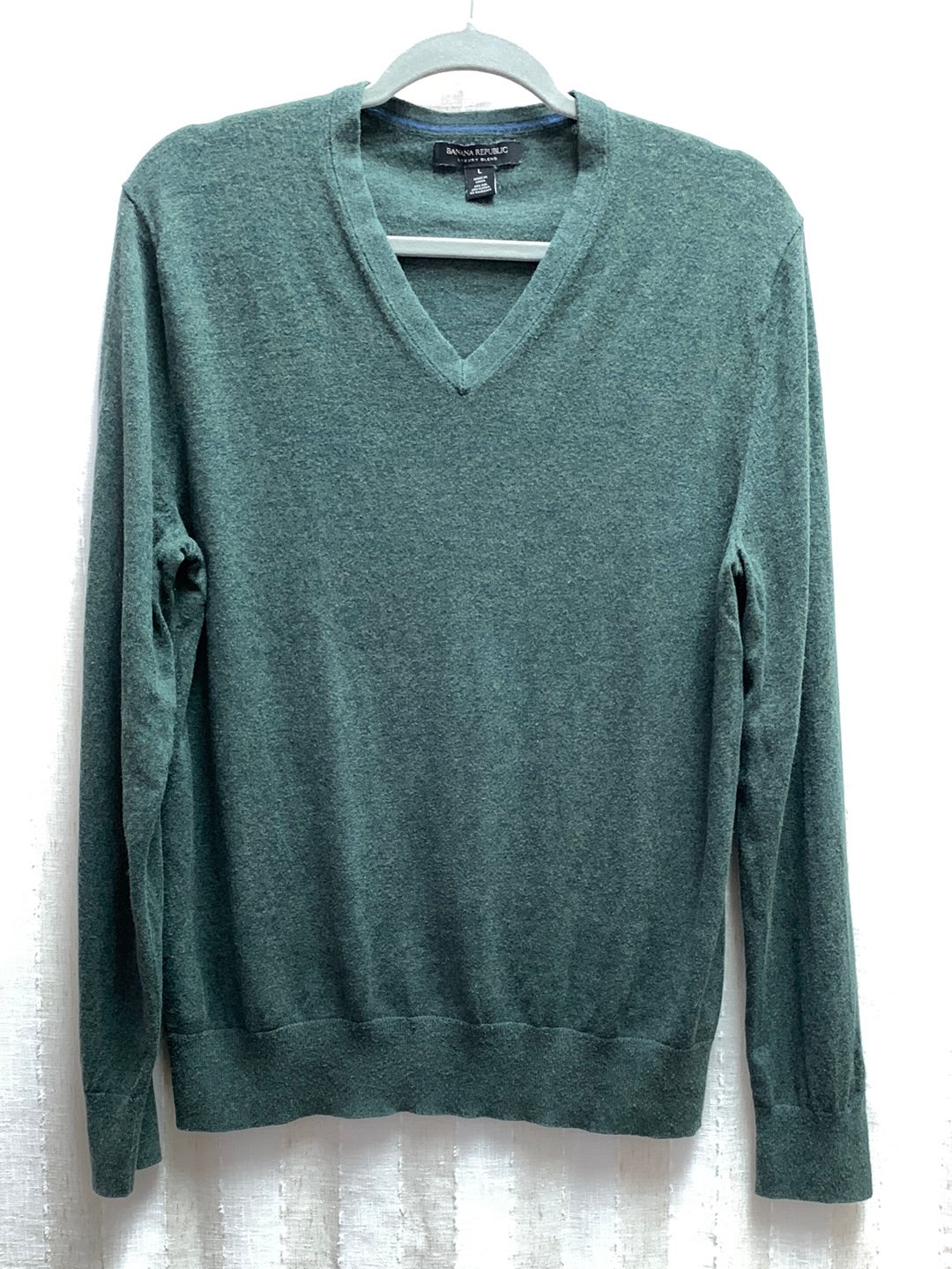 BANANA REPUBLIC marled green navy Luxury Silk Cotton Cashmere Sweater - Large