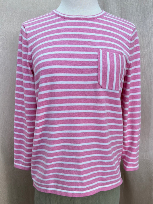 J. MCLAUGHLIN pink white Stripe Cotton Modal Blend Pocket Sweater - S