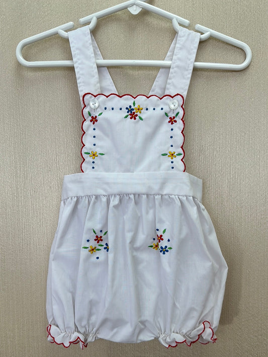 Vintage CRADLE TOGS white red Embroidered Shortall Overall Romper - 12mo