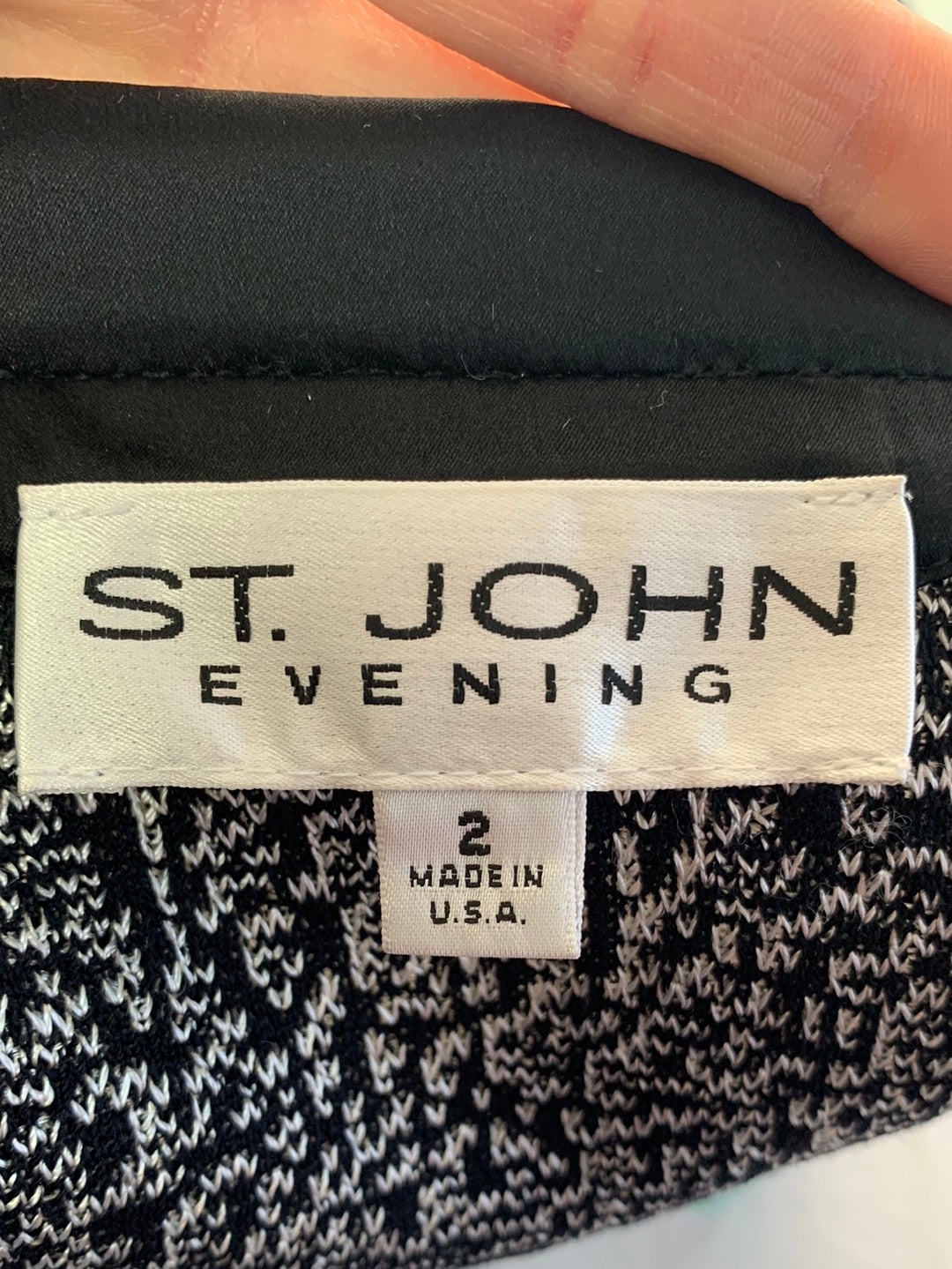 ST. JOHN EVENING black white Sparkle Knit Rhinestone Button Jacket - 2