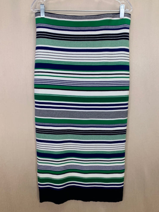 NWT - LAUREN RALPH LAUREN blue Stripe Rib Knit Pull On Midi Skirt - L