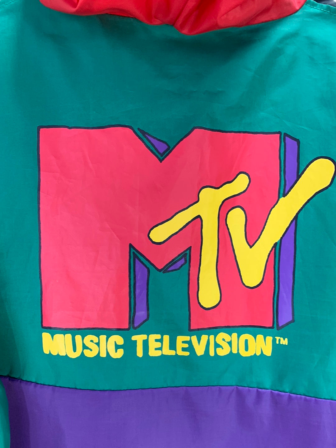 MTV 2020 Viacom Official Colorblock Windbreaker Full Zip Hoodie Jacket - 2XL