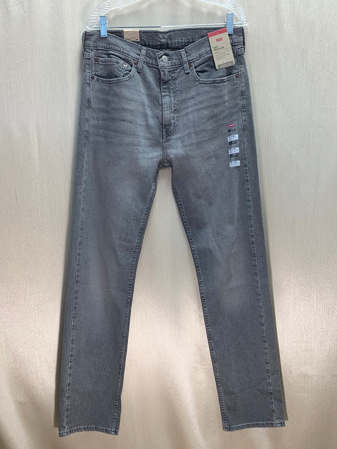 NWT - LEVI'S grey 505 Regular Fit Straight Leg Stretch Jeans - 34x34