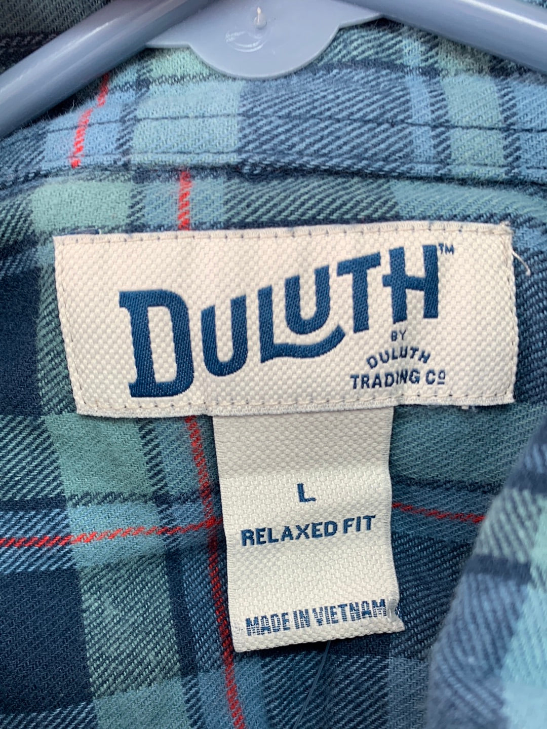 NWT - DULUTH blue plaid Free Swingin' Flannel Relaxed Fit Shirt - Large