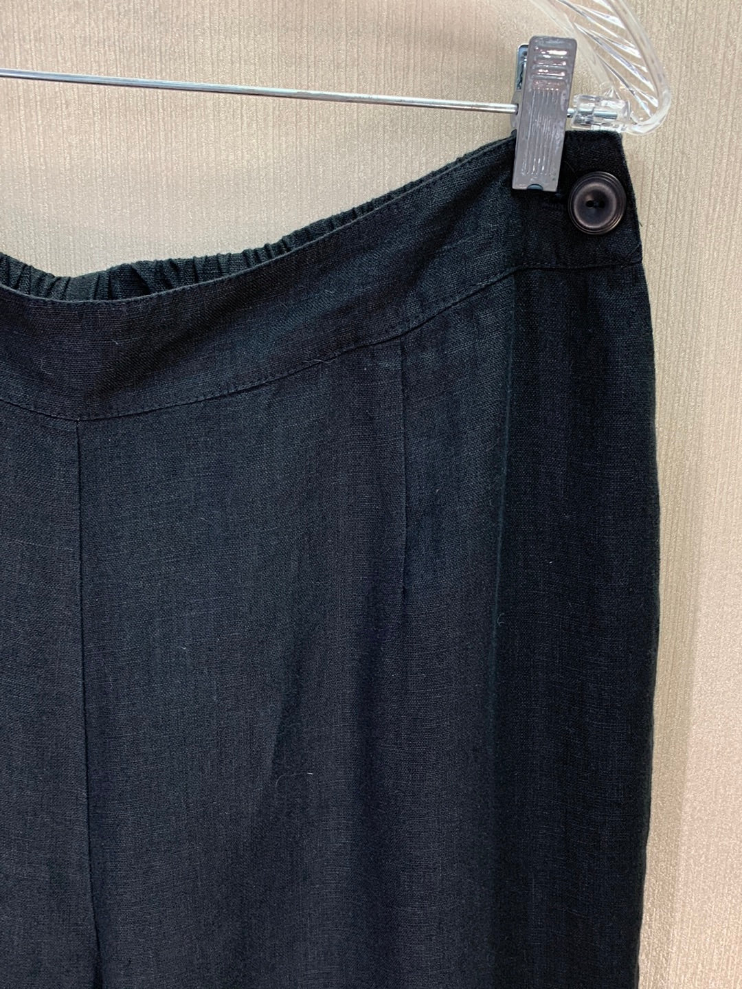 FLAX black Linen Flat Front Elastic Back Side Button Pants - L