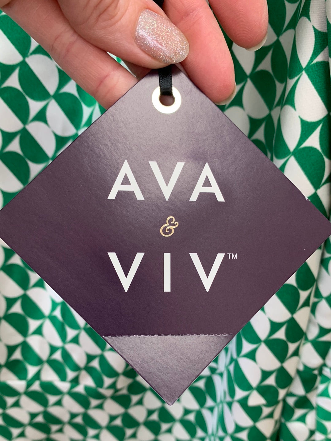 NWT - AVA & VIV green white Geometric Print Sleeveless Dress - 3X