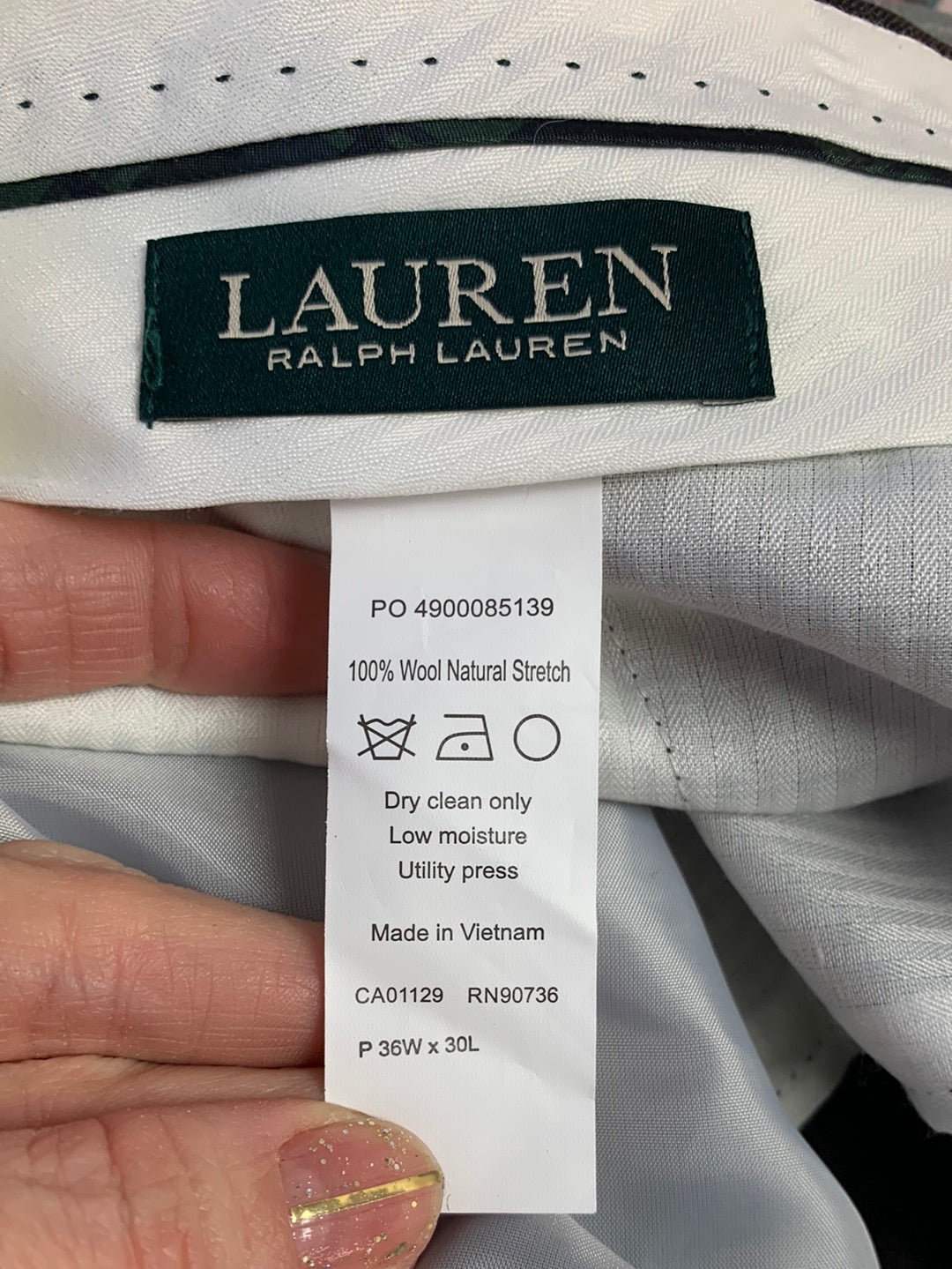 NWT - LAUREN RALPH LAUREN brown plaid Wool Ultraflex Pants - 36x30