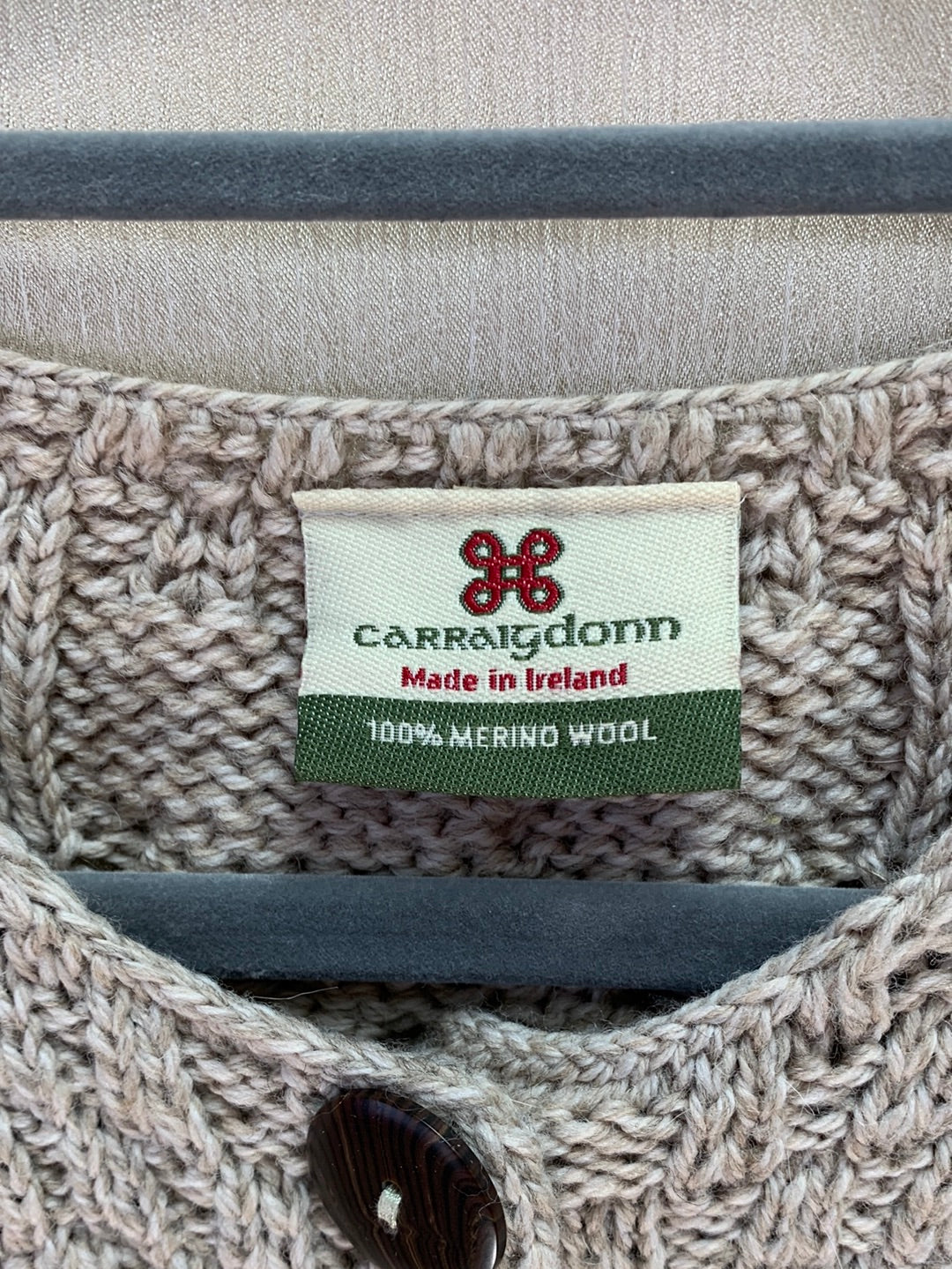 VTG - CARRAIG DONN beige Merino Wool Cable Knit Sweater Cardigan - M