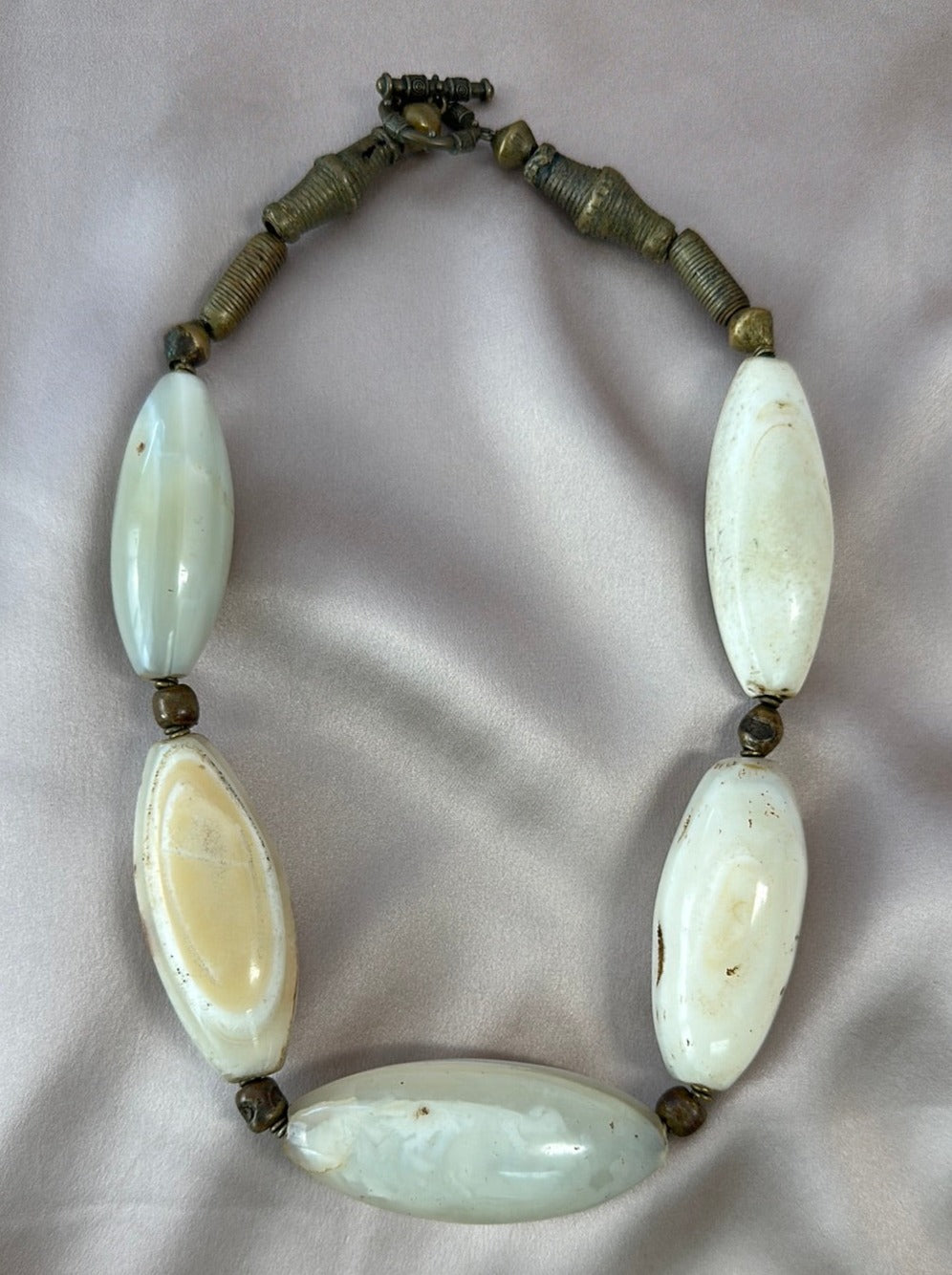 African White Agate Trade Bead Necklace - 20" | each beads 2" - 2.5"